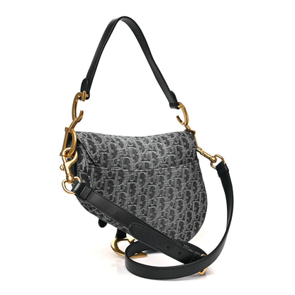 Christian Dior Denim Oblique Jacquard Saddle Bag With Strap Black 3 of 9