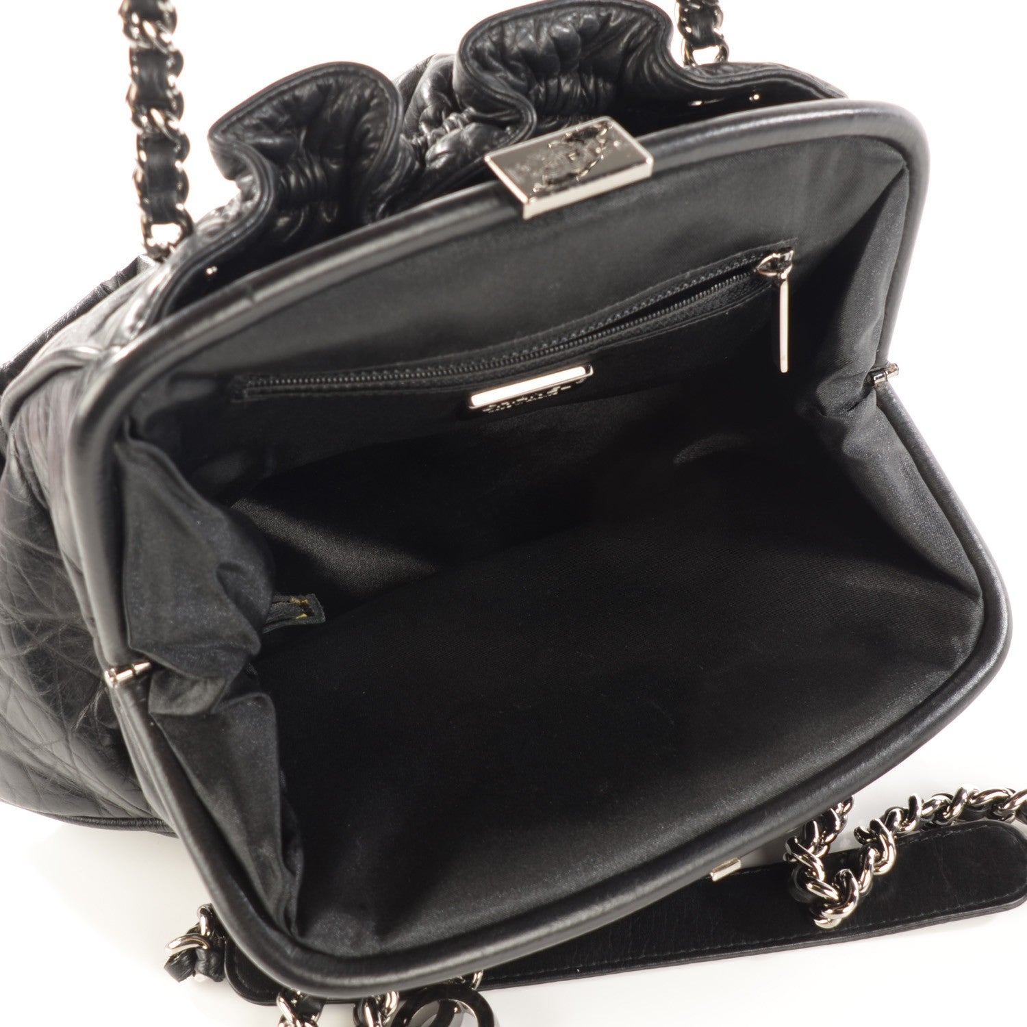 Chanel Distressed Lambskin Paris NY Framed Pleated Pouch Bag Black 7 of 7