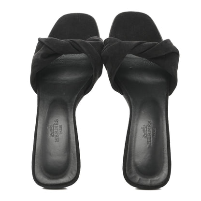 Hermes Suede Goatskin Giny 55 Sandals 38 Black 2 of 10