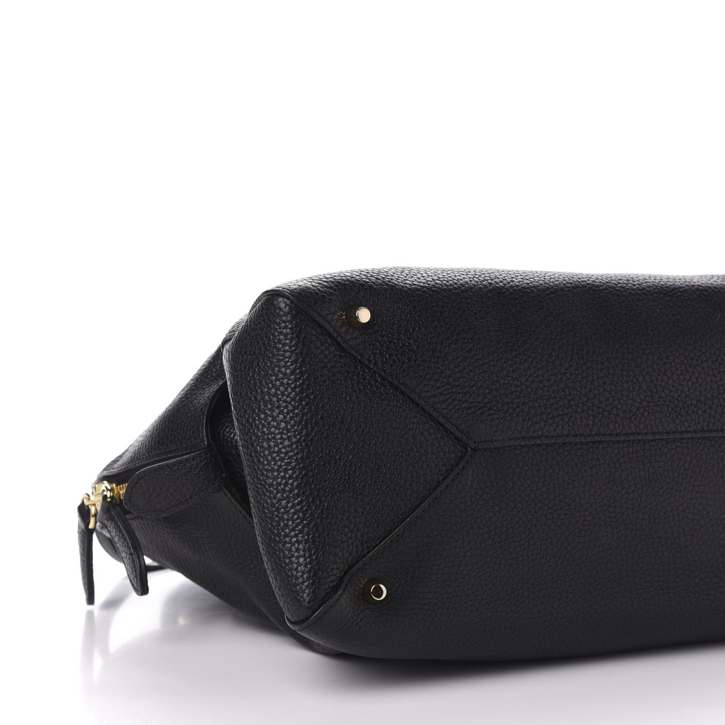 London Grainy Calfskin Medium Greenwood Bowling Bag Black