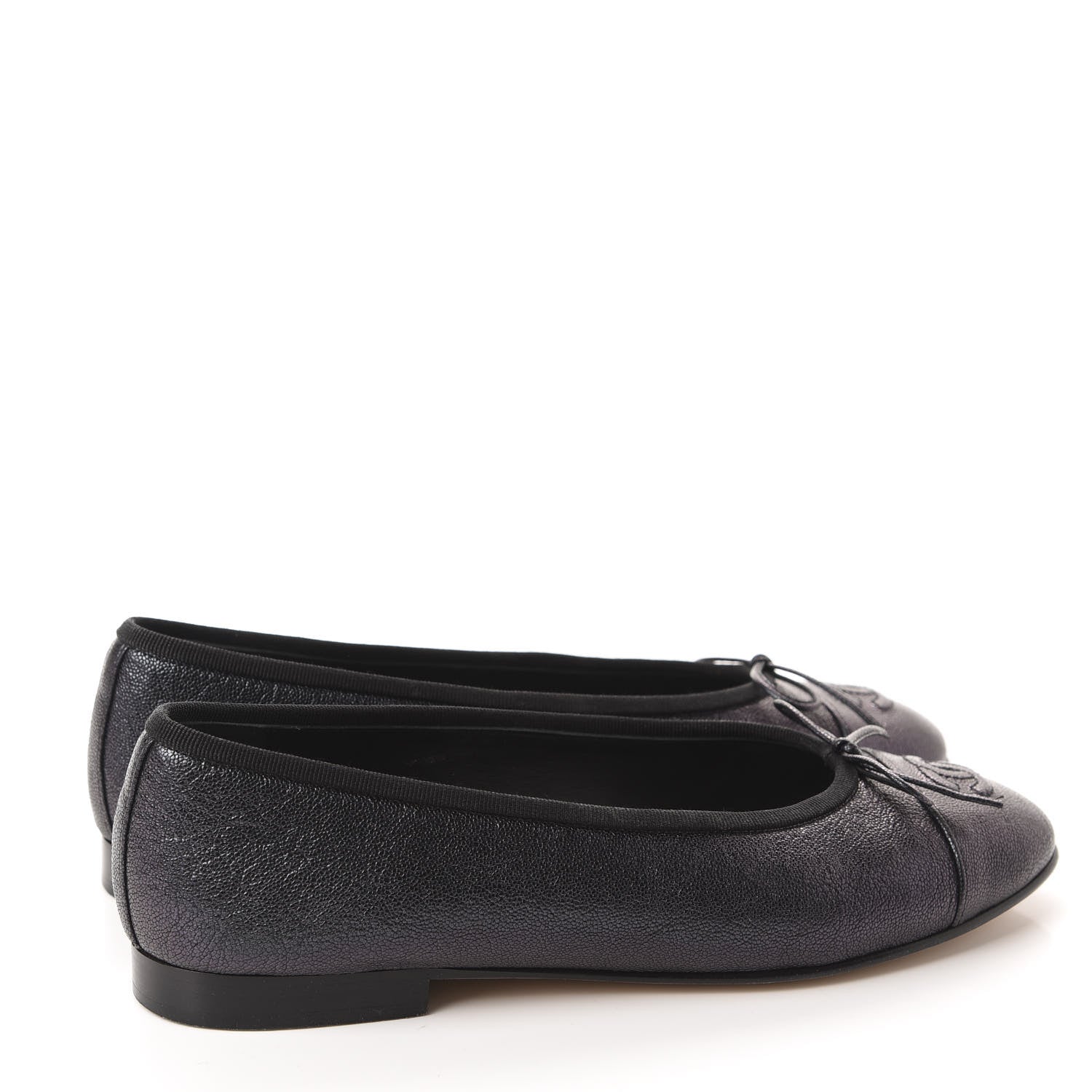 Chanel Caviar CC Cap Toe Ballerina Flats 38 Black 4 of 9