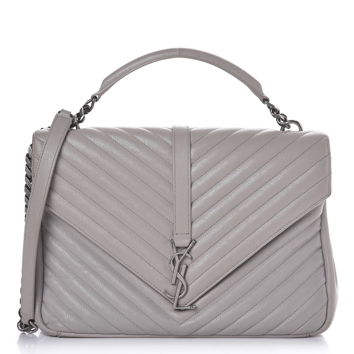Sheepskin Matelasse Chevron Monogram Large College Satchel Light Grey