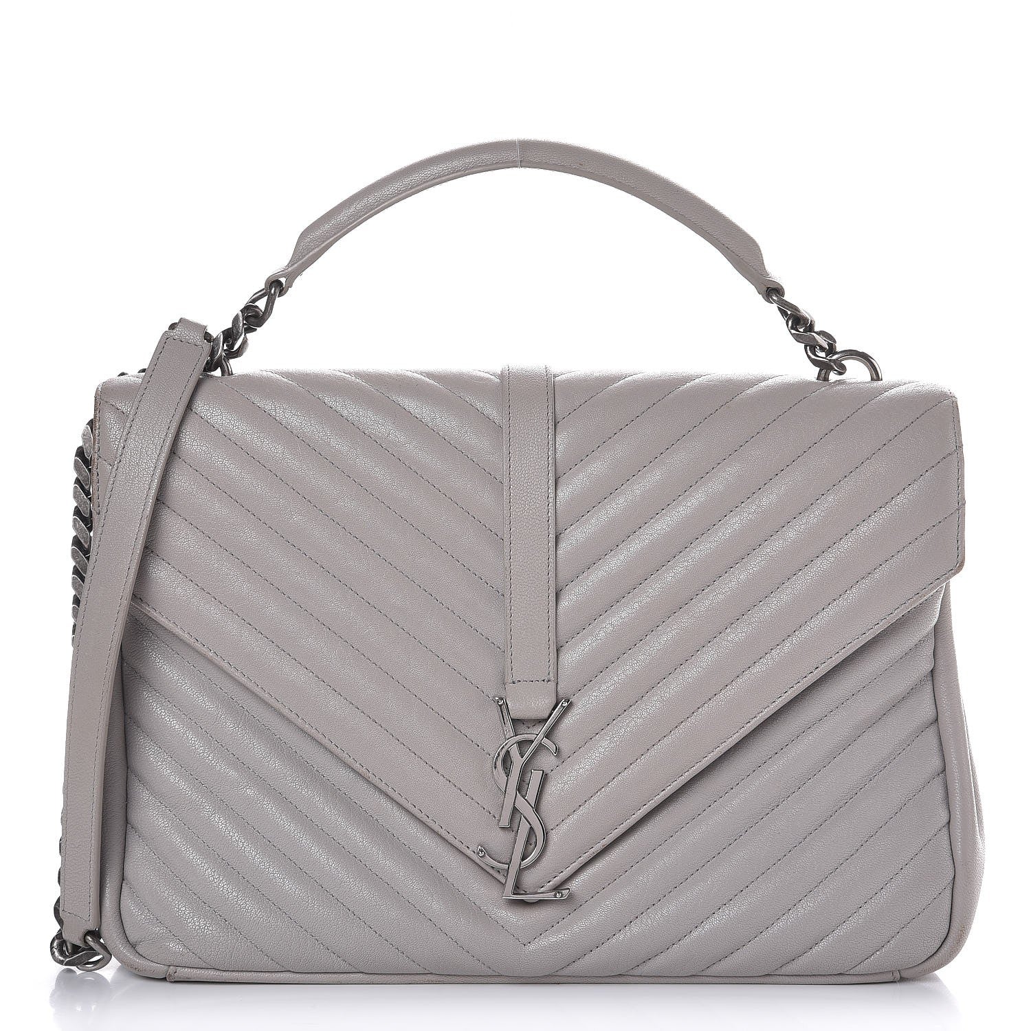 Saint Laurent Sheepskin Matelasse Chevron Monogram Large College Satchel Light Grey 1 of 14