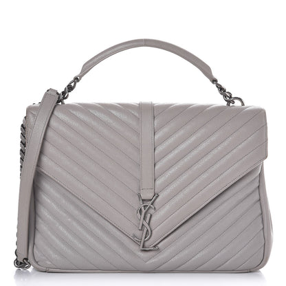 Saint Laurent Sheepskin Matelasse Chevron Monogram Large College Satchel Light Grey 1 of 14