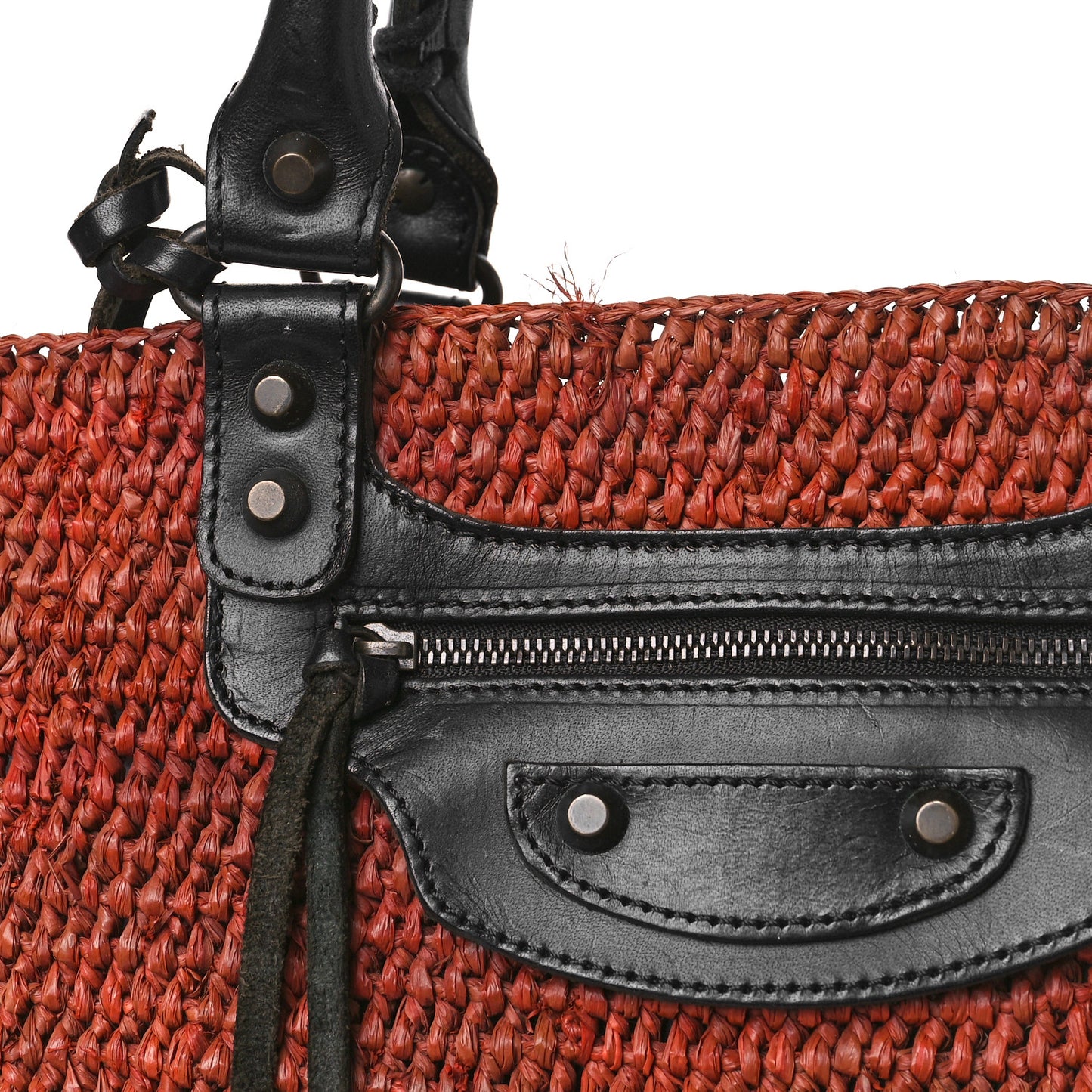 Raffia Woven Large Tote Brown Black
