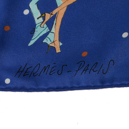 Hermes Silk Les Parisiennes De Kiraz Scarf 70 Indigo Turquoise Mauve 5 of 6