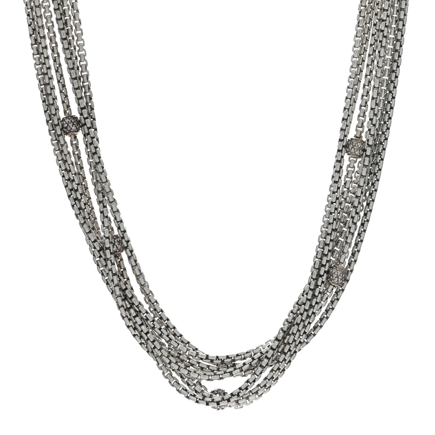DAVID YURMAN Sterling Silver 18K Yellow Gold Diamond Box Chain Eight Strand Necklace