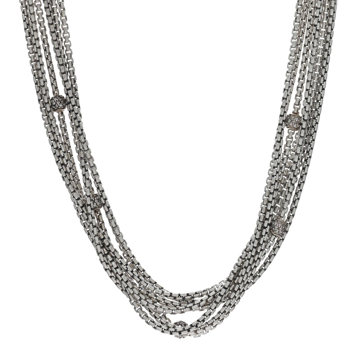 David Yurman DAVID YURMAN Sterling Silver 18K Yellow Gold Diamond Box Chain Eight Strand Necklace 1 of 4