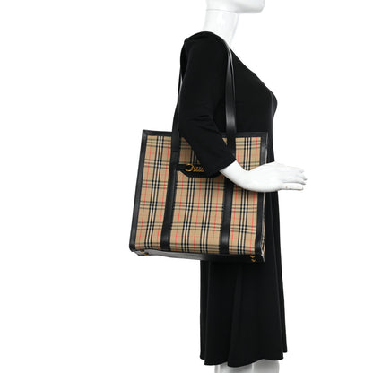 Burberry Calfskin 1983 Knight Check Link Medium Zip Tote Black 3 of 10