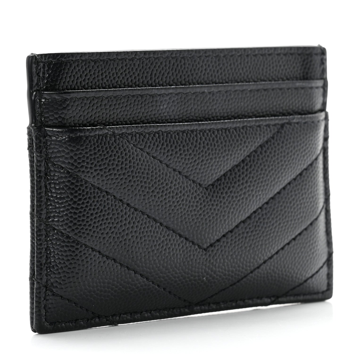 Saint Laurent Grain De Poudre Matelasse Chevron Monogram Credit Card Case Black 3 of 7