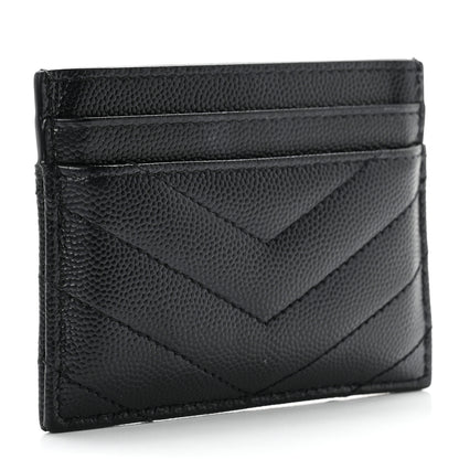 Saint Laurent Grain De Poudre Matelasse Chevron Monogram Credit Card Case Black 3 of 7