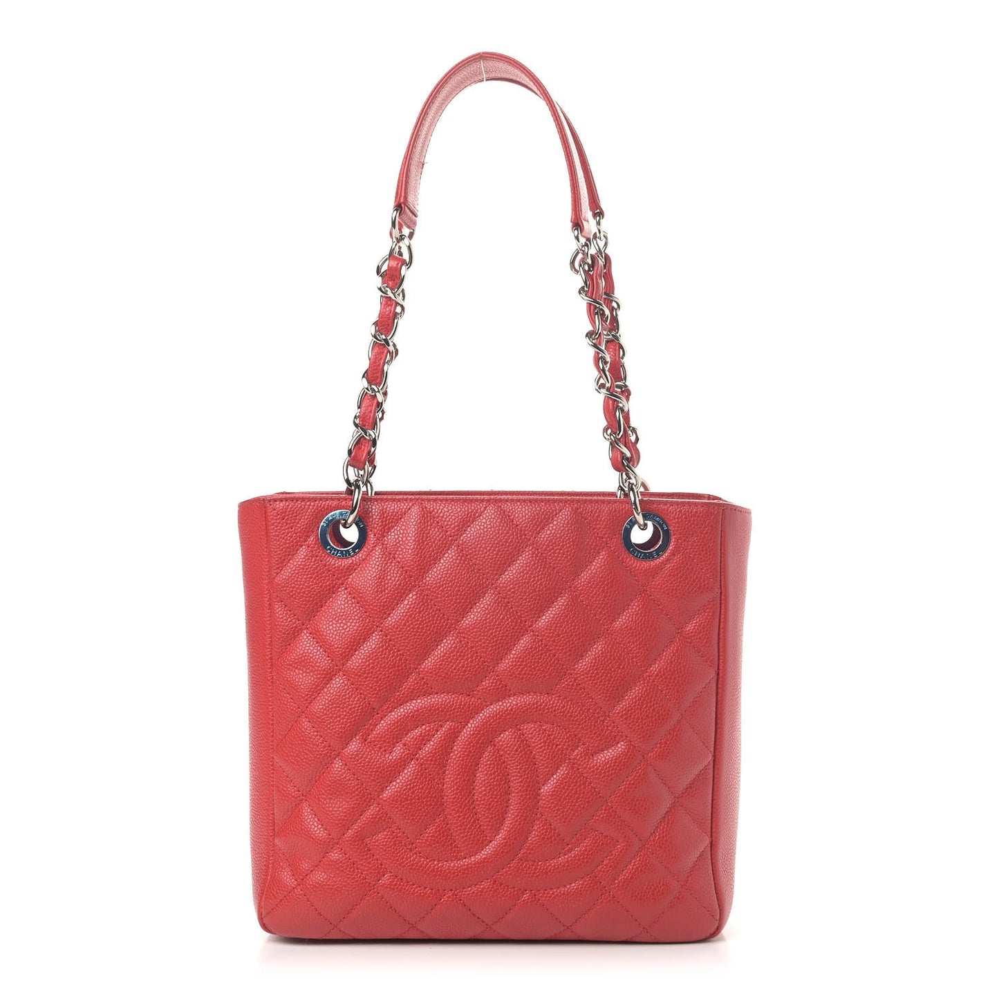 Caviar Quilted Petit Shopping Tote PST Red