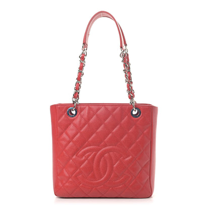 Chanel Caviar Quilted Petit Shopping Tote PST Red 1 of 10