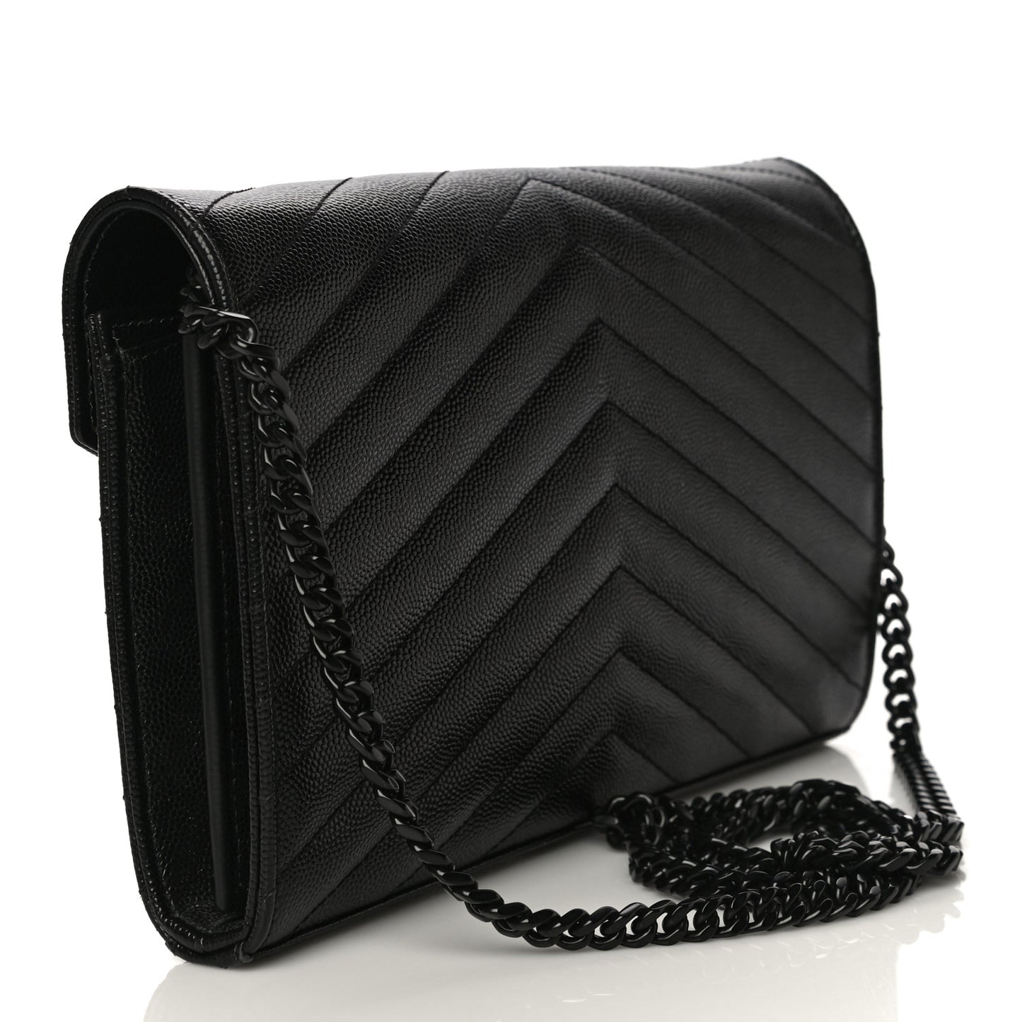 Grain De Poudre Matelasse Chevron Monogram Chain Wallet Black