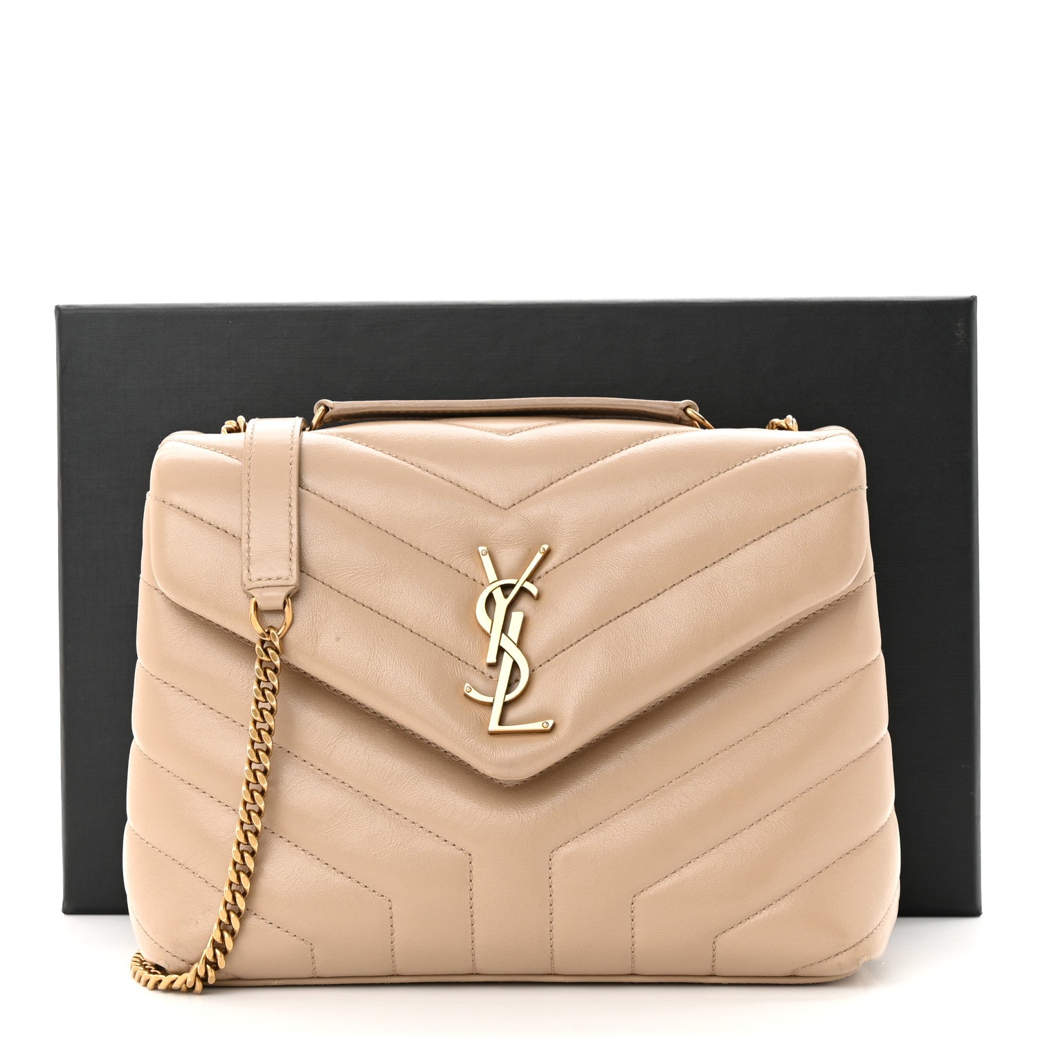 Saint Laurent Calfskin Y Quilted Monogram Small Loulou Chain Satchel Dark Beige 12 of 12