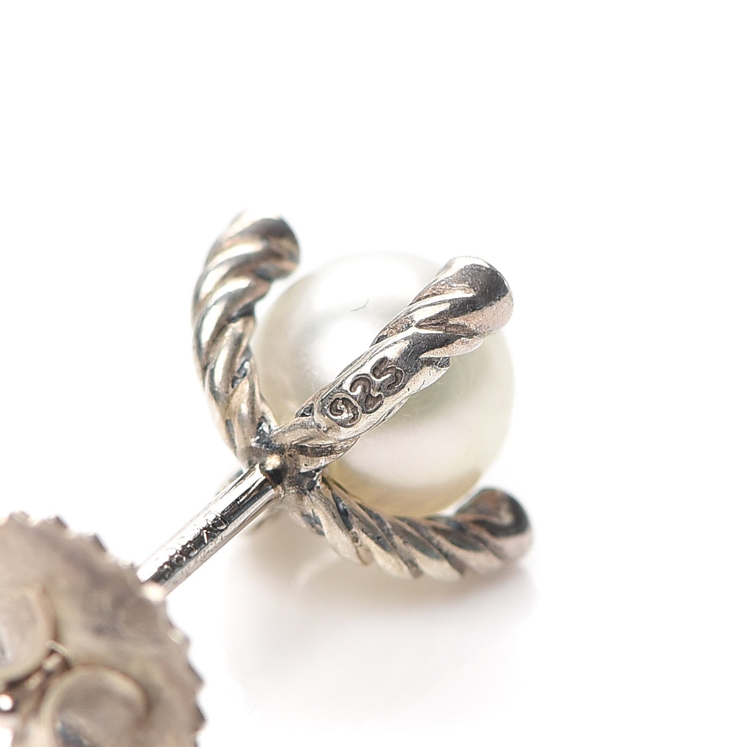 David Yurman Sterling Silver Diamond Pearl 7mm Earrings 5 of 5