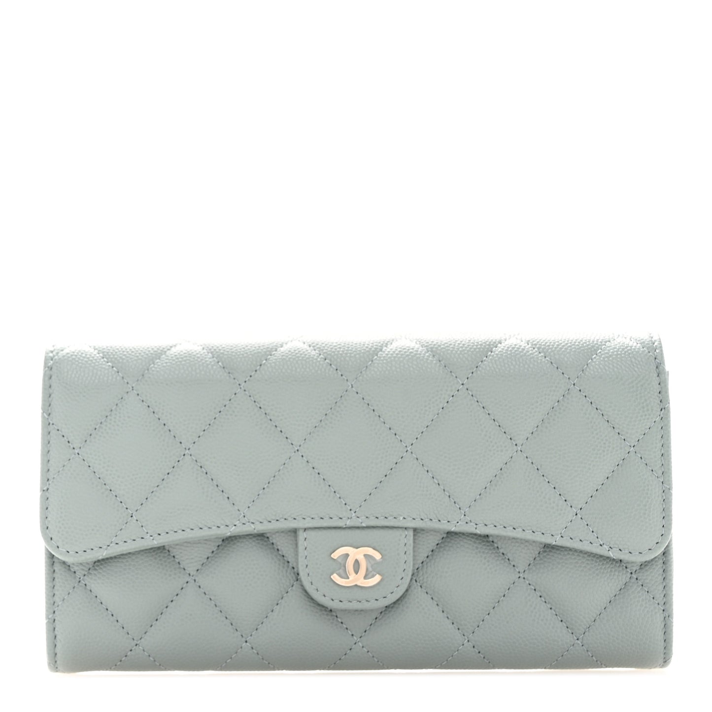 Caviar Quilted Large Gusset Flap Wallet Dark Green