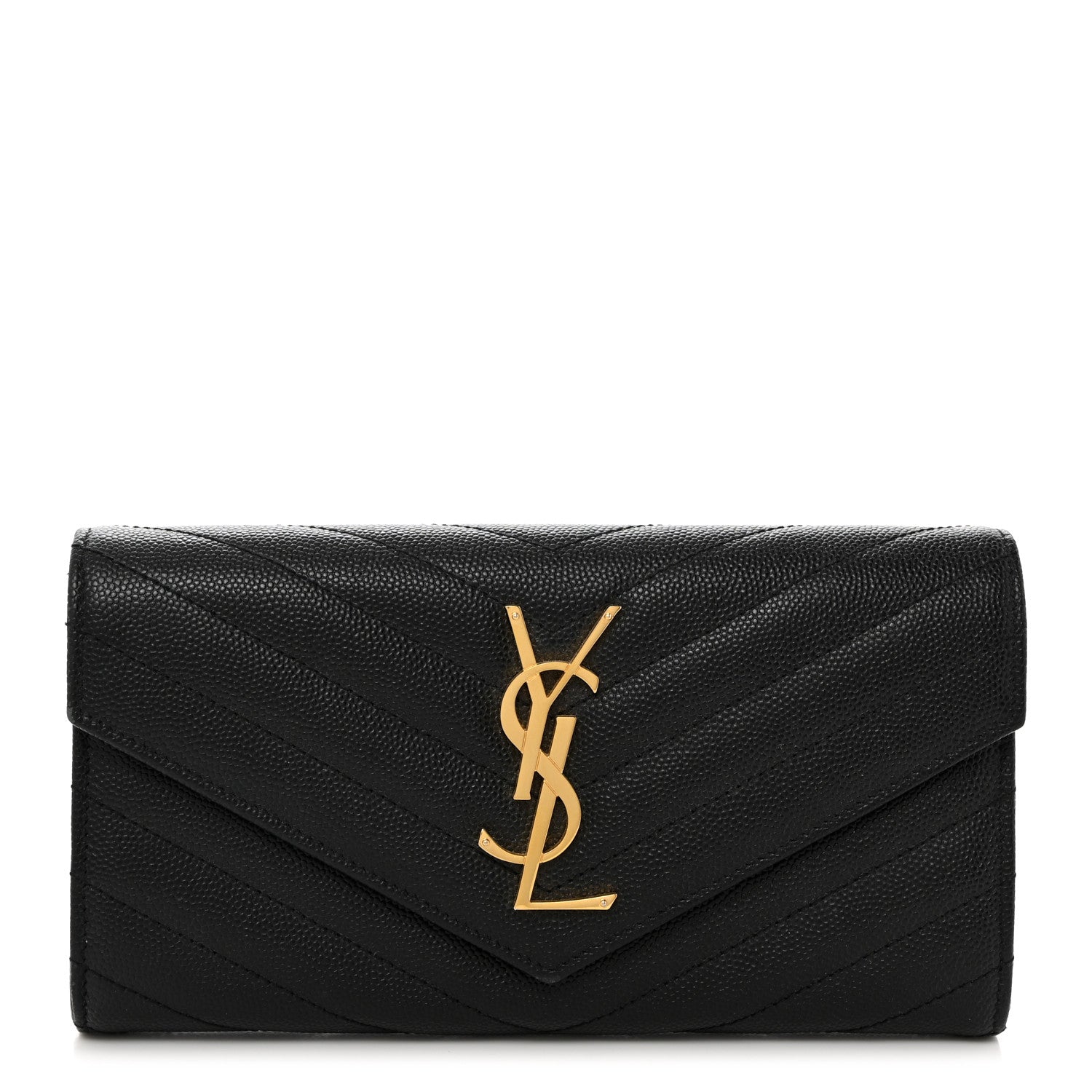 Saint Laurent Grain De Poudre Matelasse Chevron Monogram Flap Wallet Black 1 of 7