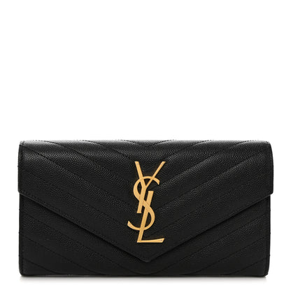 Saint Laurent Grain De Poudre Matelasse Chevron Monogram Flap Wallet Black 1 of 7