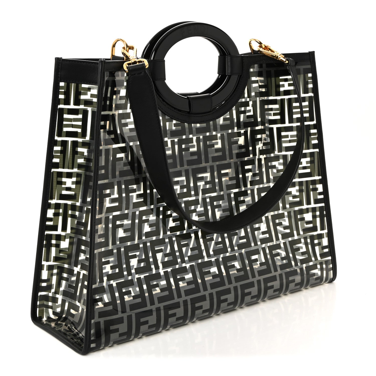 Fendi TPU FF Vitello Century Plexiglass Medium Runaway Shopper Tote Black 3 of 9