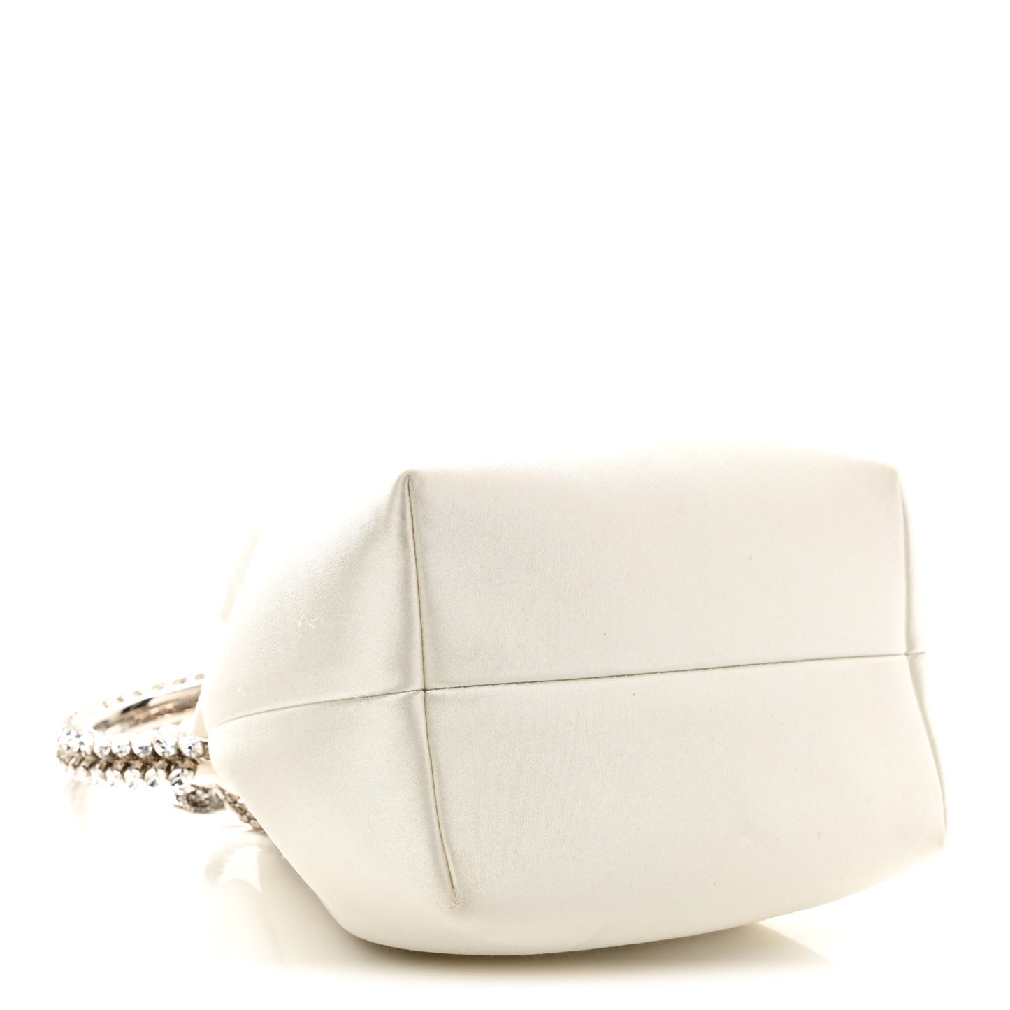Satin Crystal Embellished Bon Bon Bucket Bag White