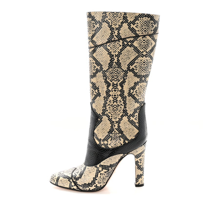 Gucci Calfskin Python Print Knee High Boots 38 Beige Avana 1 of 10