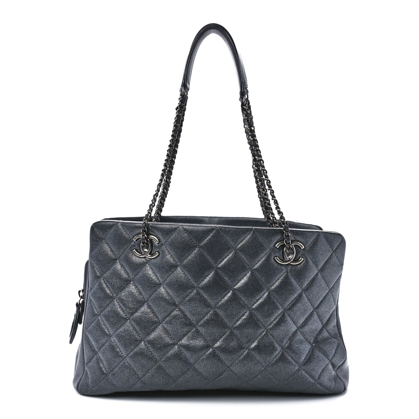 Iridescent Goatskin Quilted CC Eyelet Tote Blue