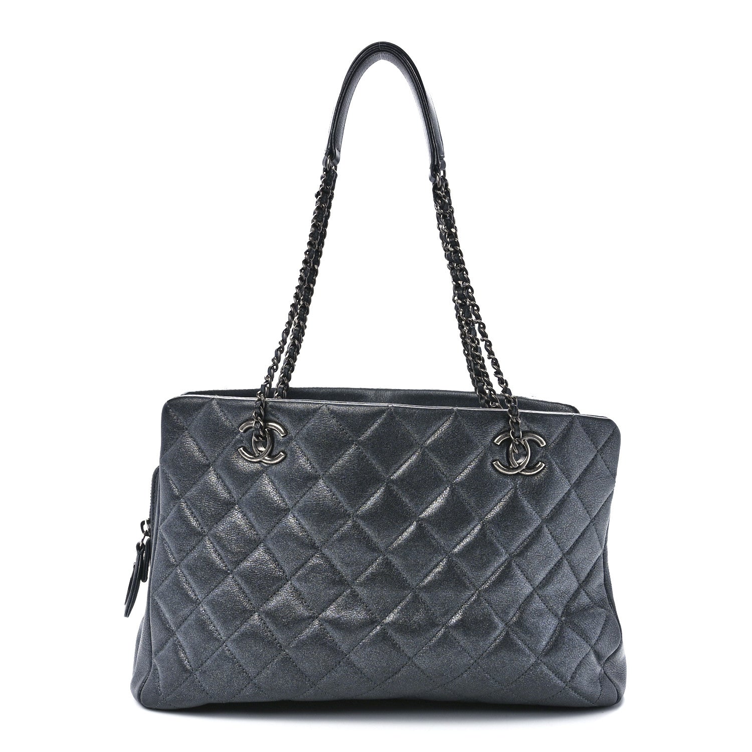 Chanel Iridescent Goatskin Quilted CC Eyelet Tote Blue 1 of 11