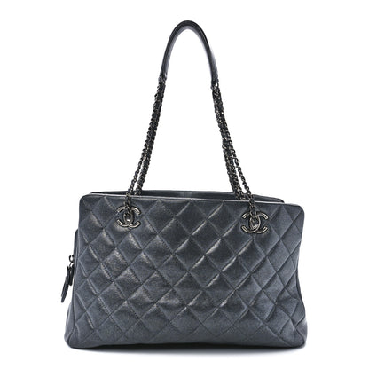 Chanel Iridescent Goatskin Quilted CC Eyelet Tote Blue 1 of 11
