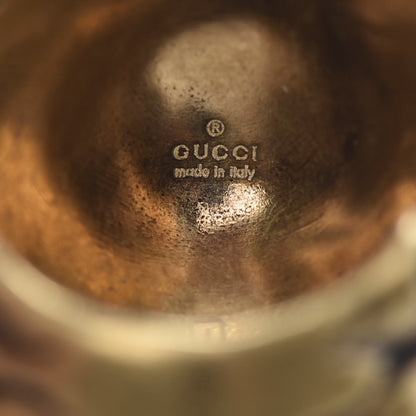 Gucci Metal Crystal Pearl Lion Head Crucifix Ring S Gold Black 7 of 9