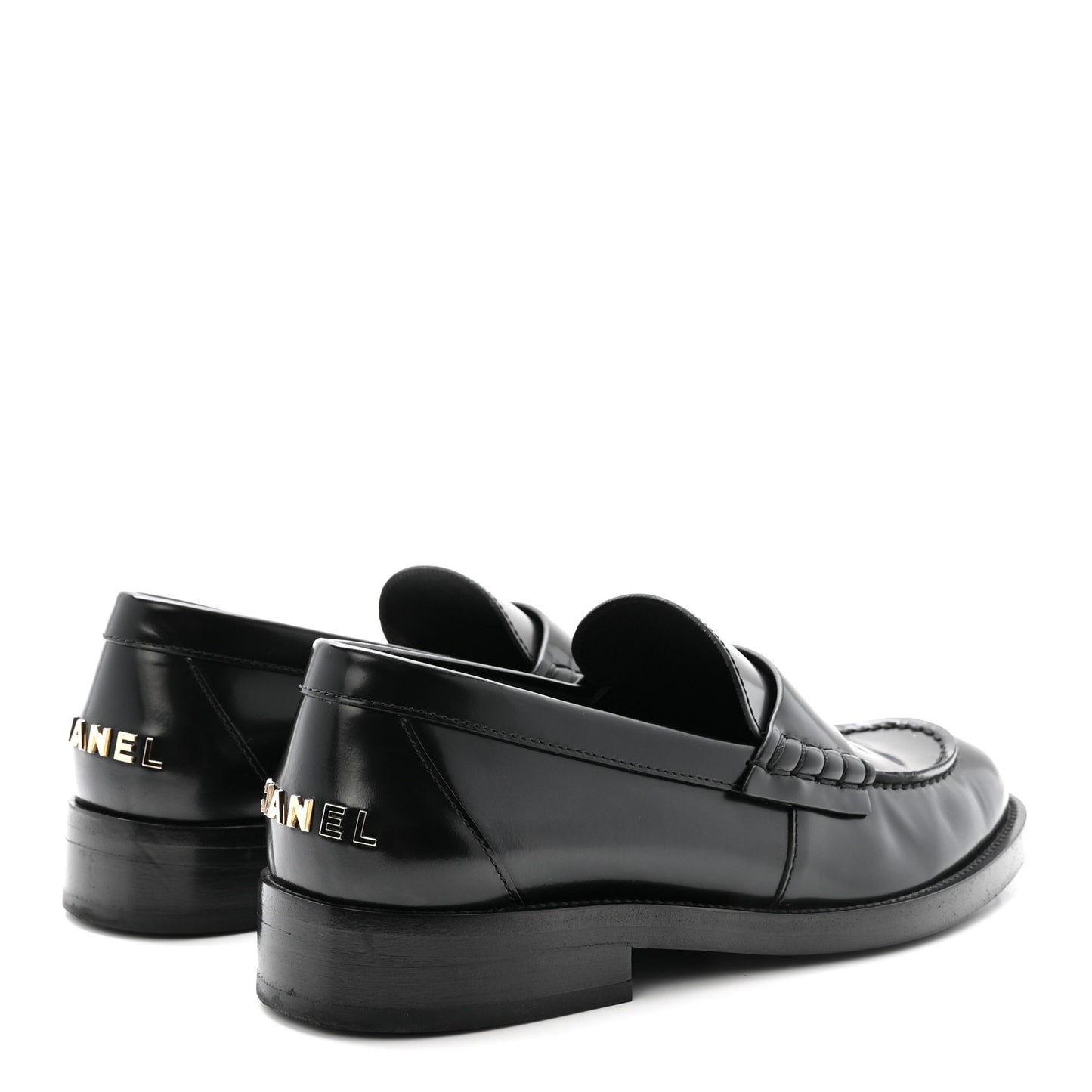 Shiny Calfskin Logo Loafers 37.5 Black