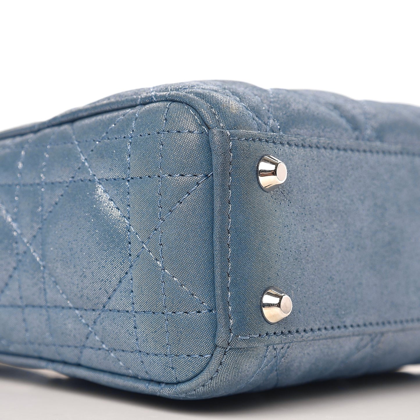 Metallic Lambskin Cannage Mini Lady Dior Blue