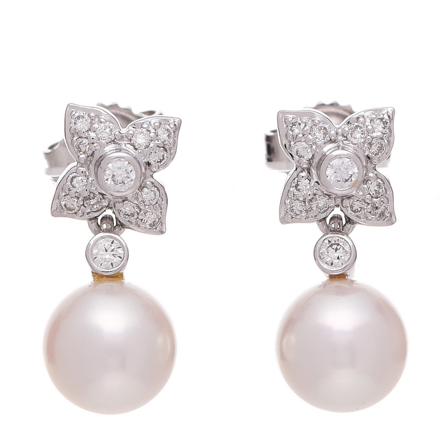 18K White Gold Diamond Akoya Cultured Pearl Floral Earrings