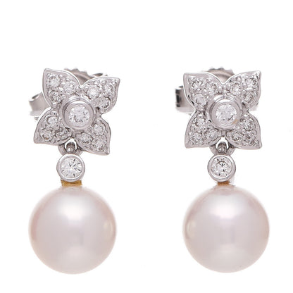 Mikimoto 18K White Gold Diamond Akoya Cultured Pearl Floral Earrings 1 of 7