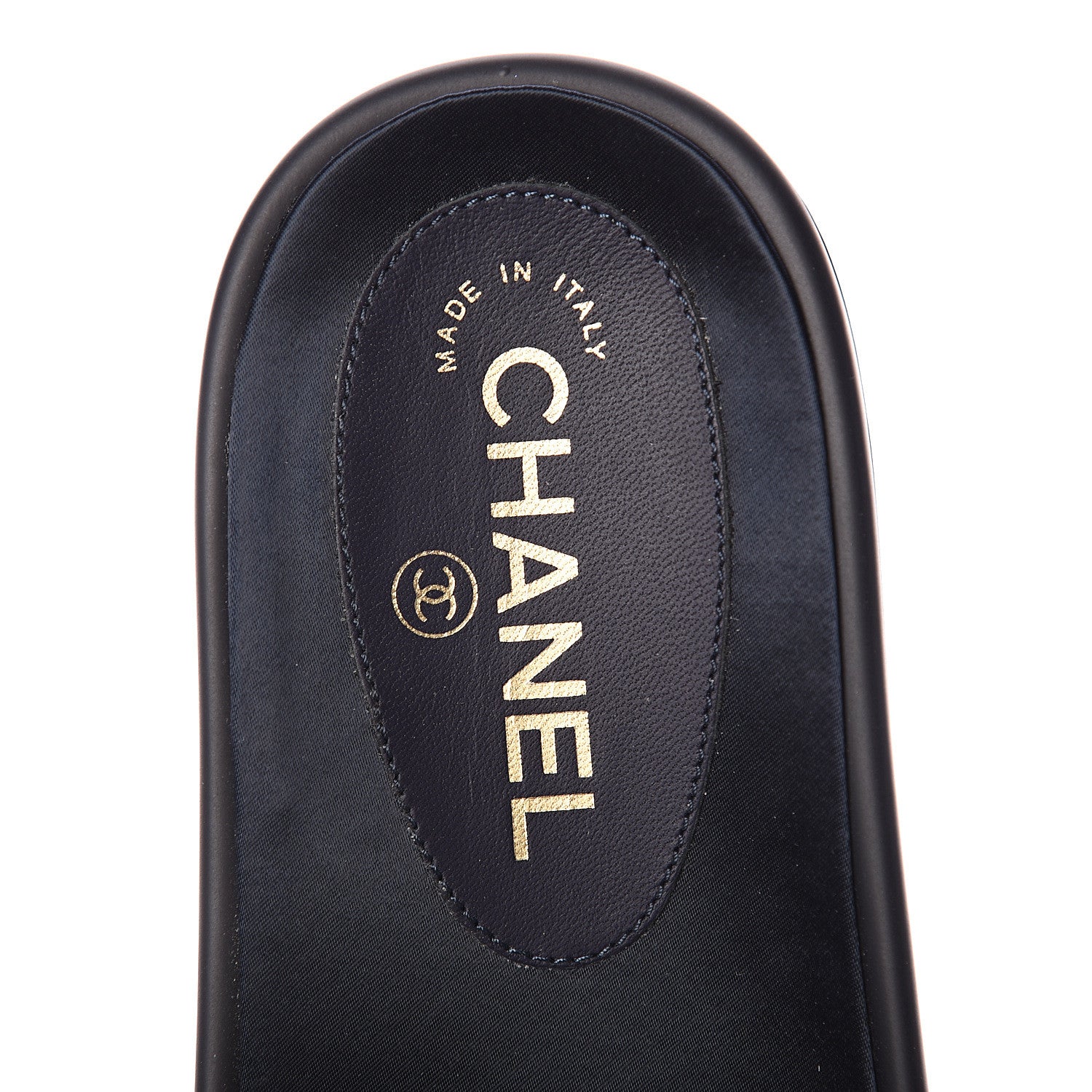 Chanel Satin Canvas Chain Slides Sandals Flats 39 Marine 5 of 7