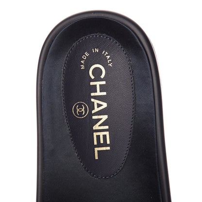 Chanel Satin Canvas Chain Slides Sandals Flats 39 Marine 5 of 7