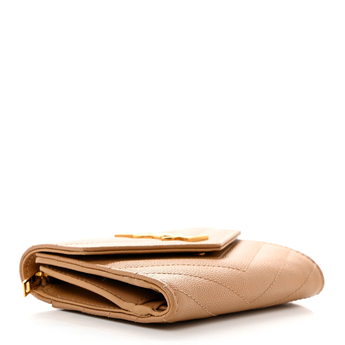 Grain De Poudre Matelasse Chevron Monogram Compact Tri Fold Wallet Natural Dark