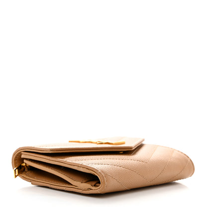 Saint Laurent Grain De Poudre Matelasse Chevron Monogram Compact Tri Fold Wallet Natural Dark 4 of 7
