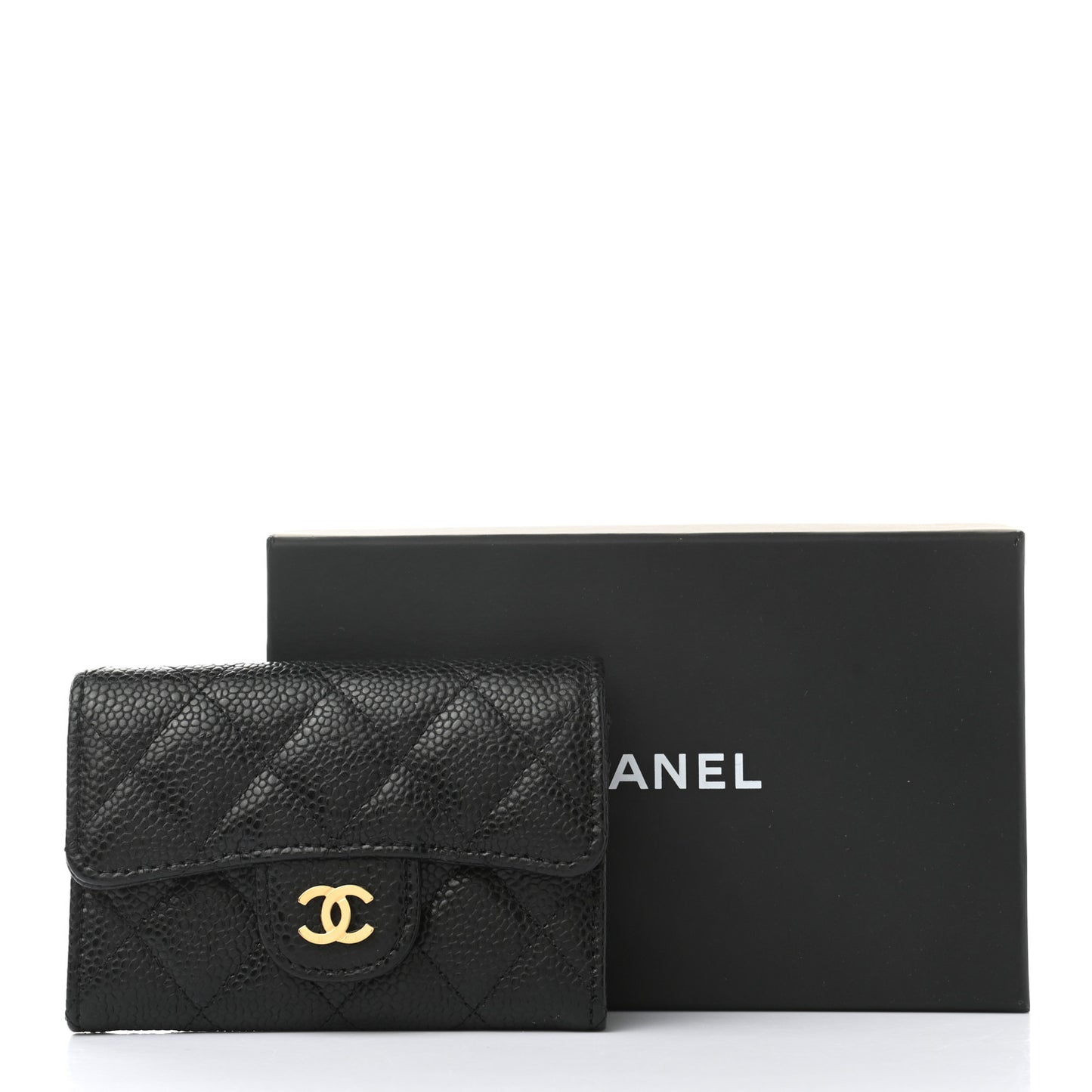 Caviar Quilted Flap Card Holder Wallet Black