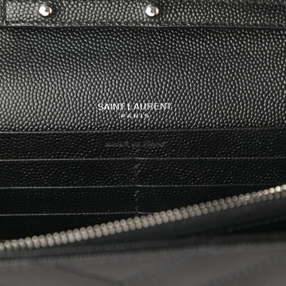 Saint Laurent Grain De Poudre Matelasse Chevron Monogram Chain Wallet Black 6 of 9