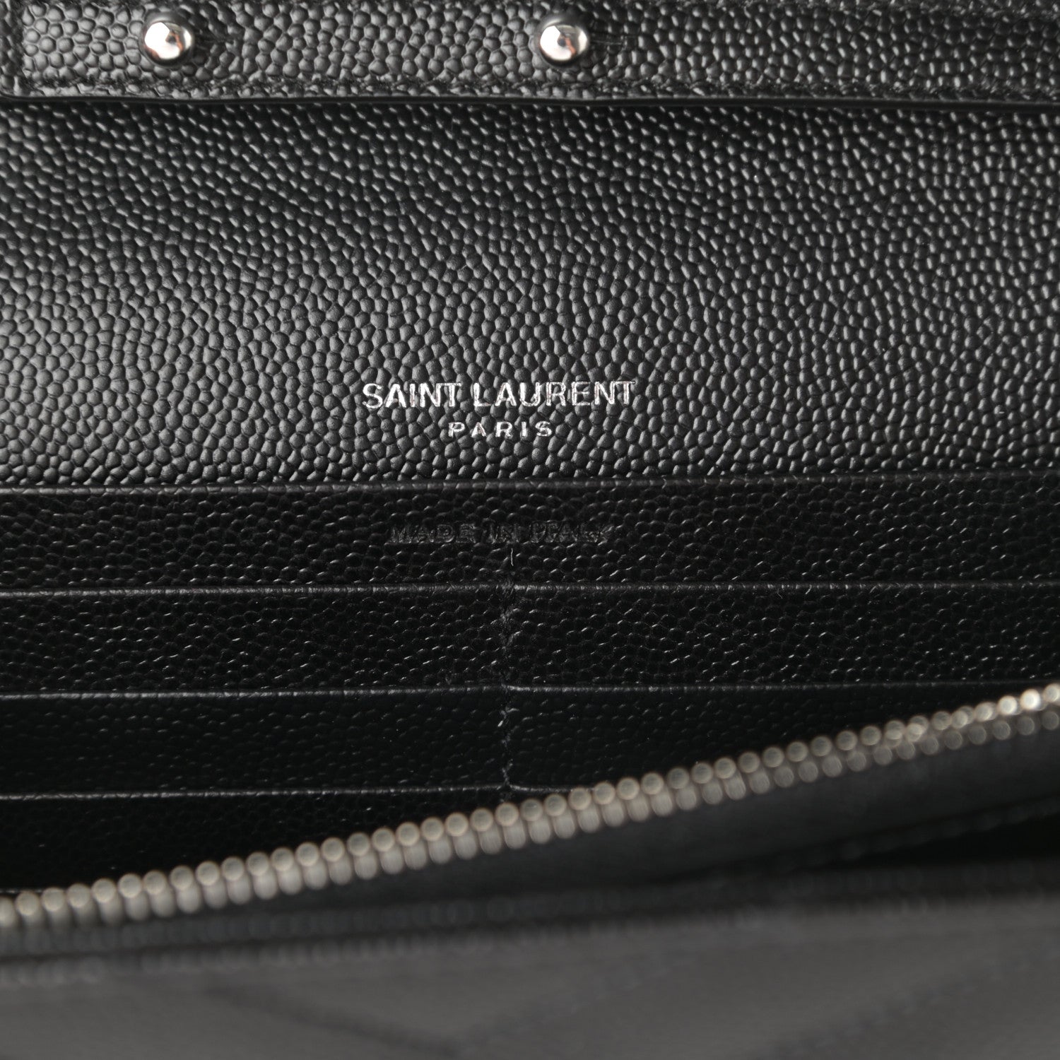 Saint Laurent Grain De Poudre Matelasse Chevron Monogram Chain Wallet Black 6 of 10