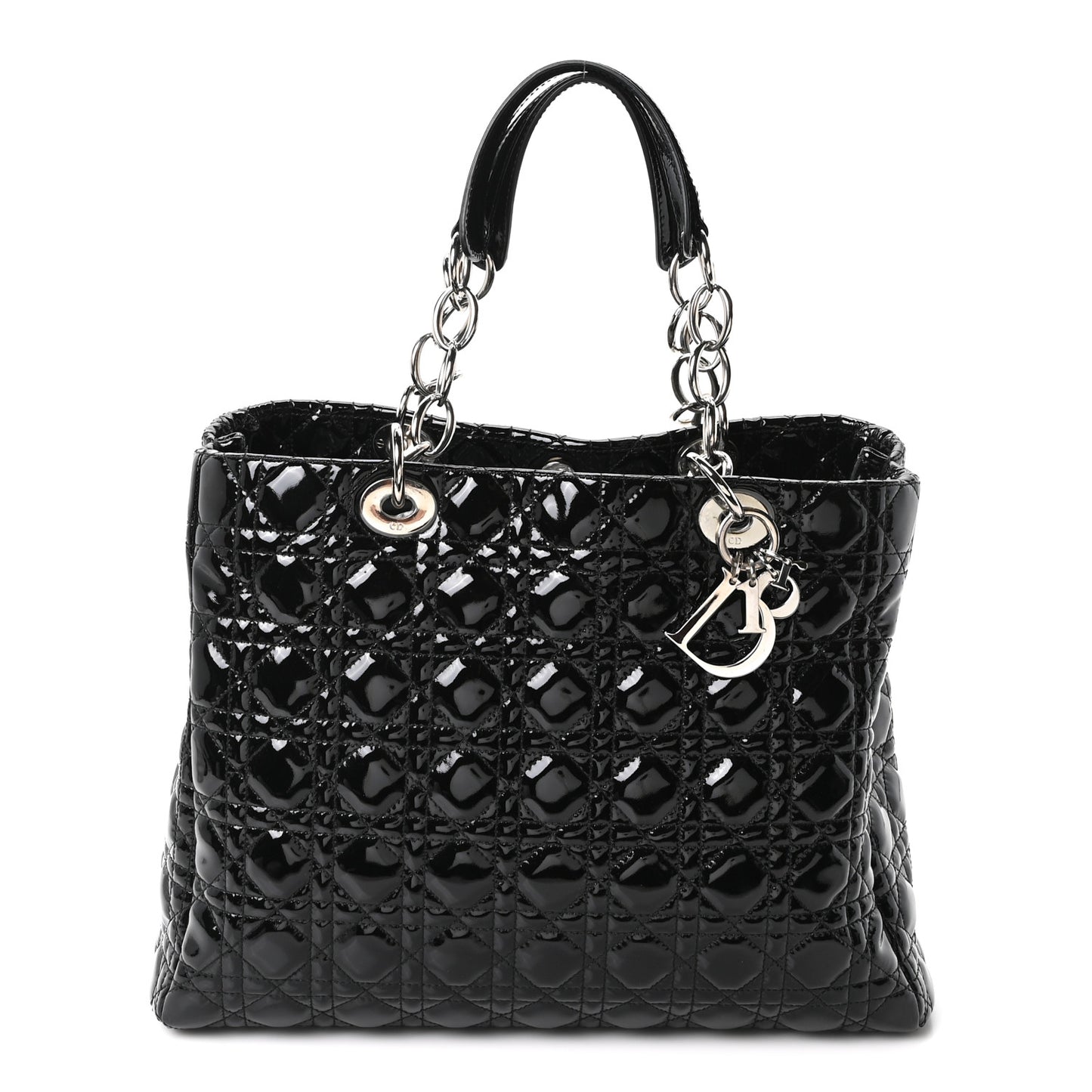 Patent Cannage Large Dior Soft Shopping Tote Black
