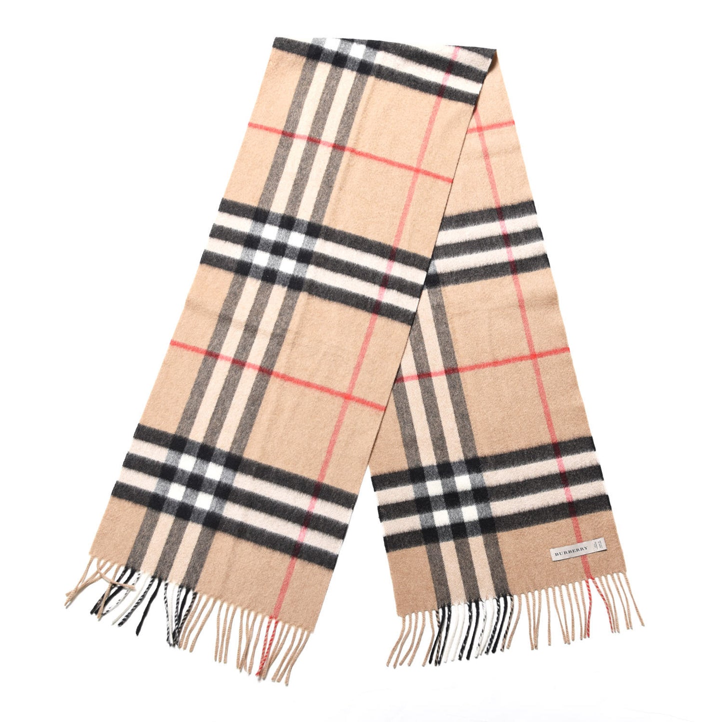 Cashmere Giant Check Fringe Scarf Archive Beige