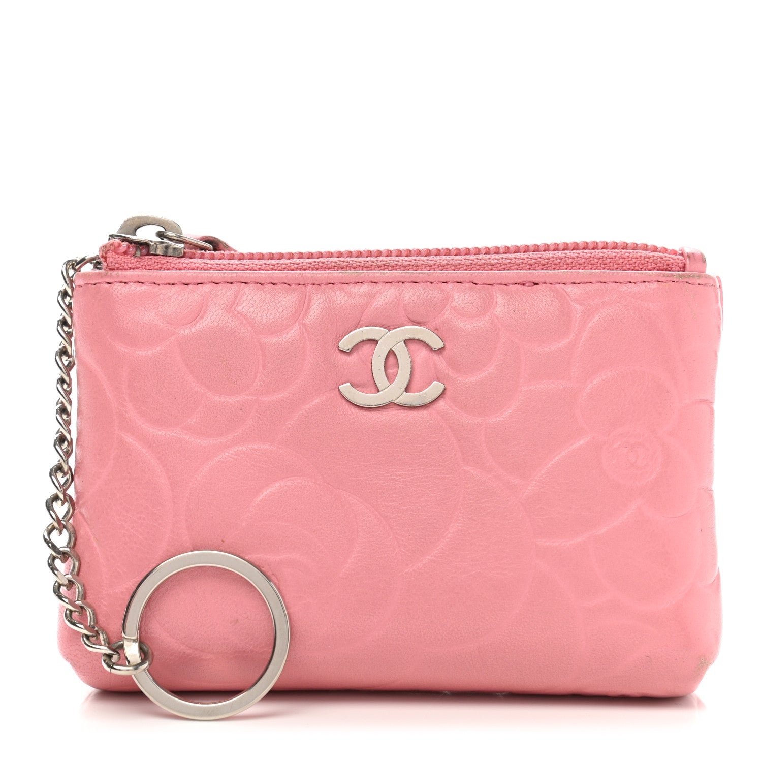 Chanel Lambskin Camellia Embossed Key Holder Case Pink 1 of 8