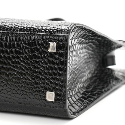 Saint Laurent Shiny Calfskin Crocodile Embossed Small Manhattan Shopper Tote Black 10 of 10