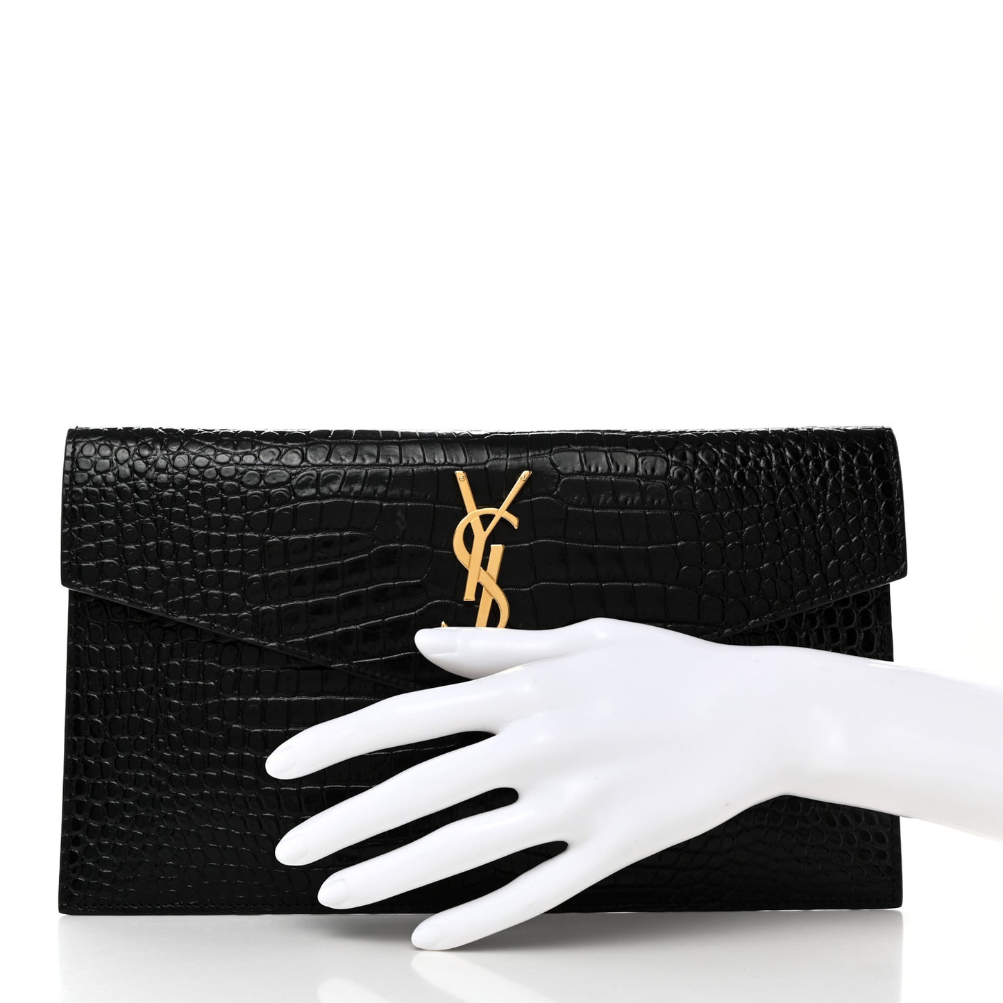 Calfskin Crocodile Embossed Uptown Monogram Pouch Black