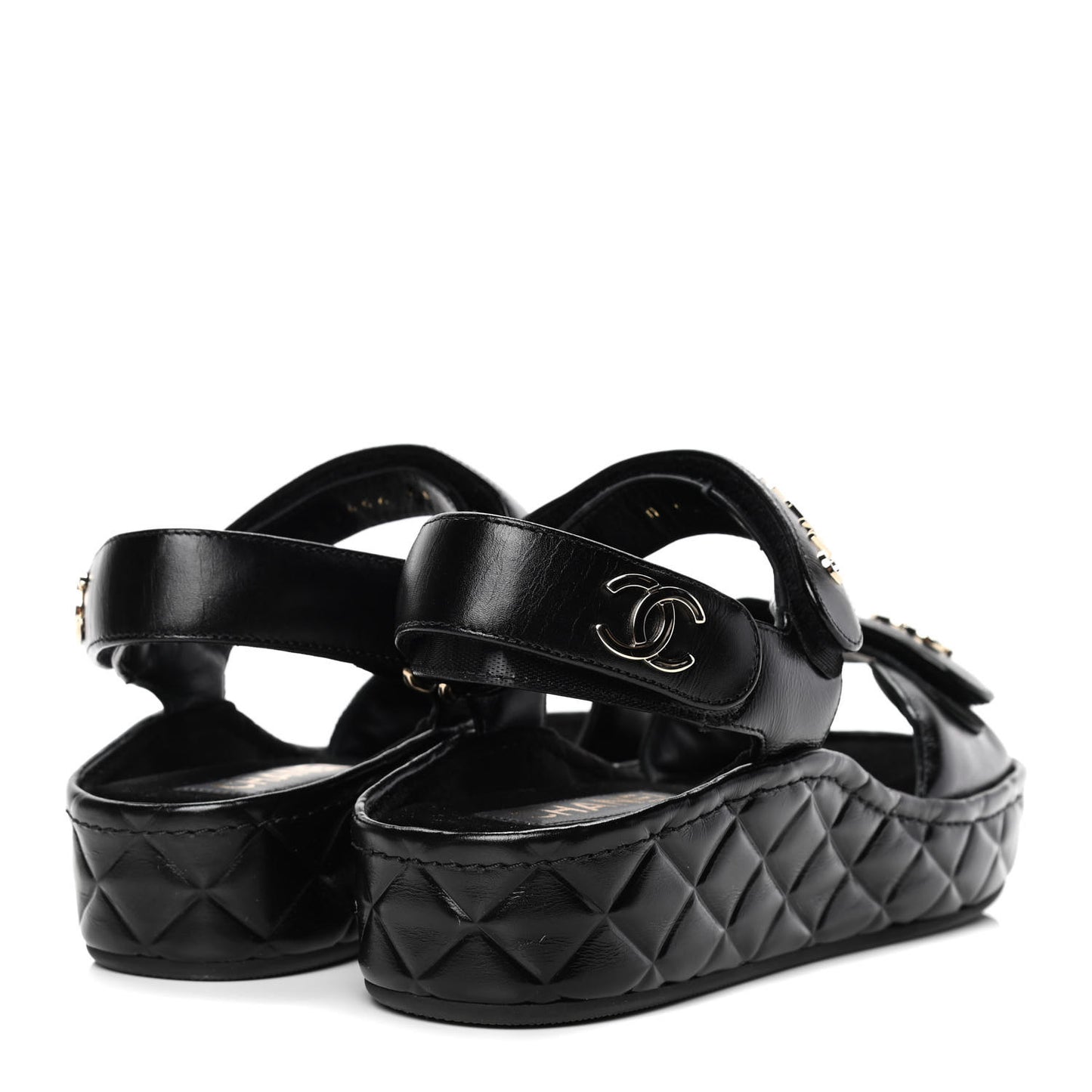 Shiny Calfskin Logo Platform Sandals 36 Black
