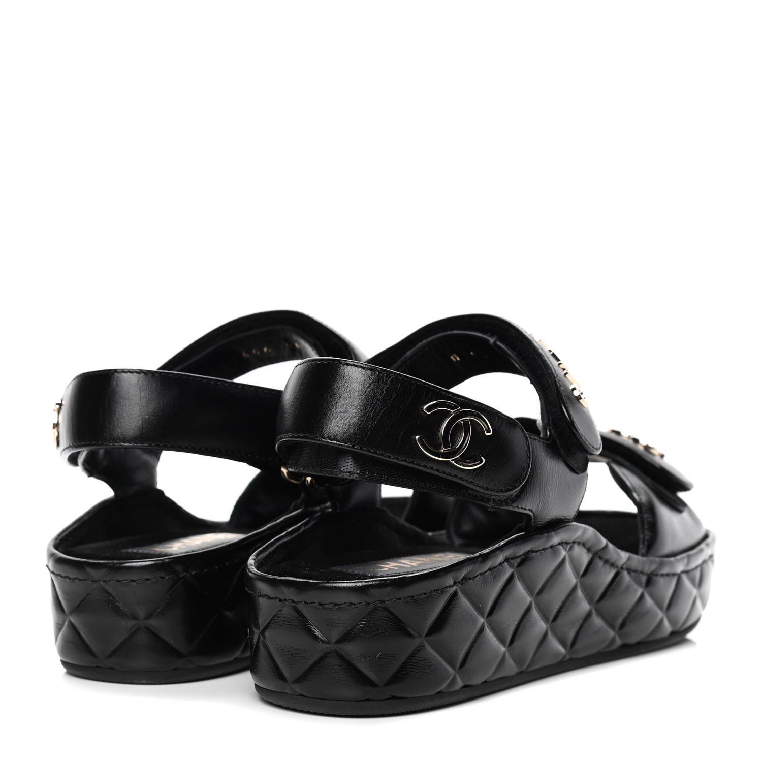 Chanel Shiny Calfskin Logo Platform Sandals 36 Black 3 of 4