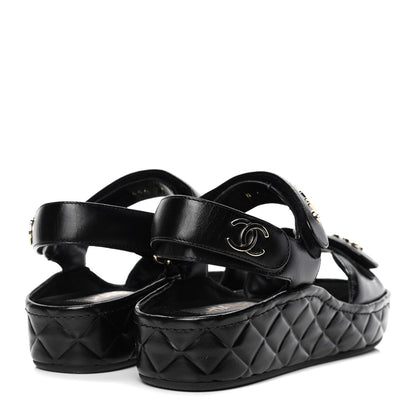 Chanel Shiny Calfskin Logo Platform Sandals 36 Black 3 of 4