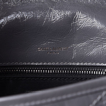 Saint Laurent Crinkled Calfskin Matelasse Monogram Medium Niki Chain Satchel Asphalt 8 of 14